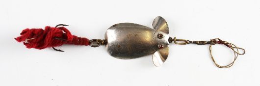 Rare and Early Twin Glass Eyed Fishing Lure: Colorado spoon with claw set twin glass eyes, gill