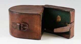 Reel Case: Scarce C Farlow 191 The Strand London leather block D shaped salmon reel case: 4.5