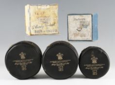 Hardy and Farlow reel cases and boxes (5): 3x Hardy black padded cases 4-4.5