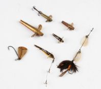 Early Lures (7) - comprising 4x Hardy incl early Pennell, minnows, a boxed Natural Minnow, Brass