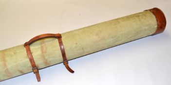 Leather and green canvas rod carrying tube - with sliding leather carry handle, removable top with