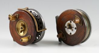 2x Wooden and Alloy combination reels c.1930: 3.5