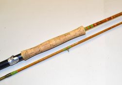 Olivers Knebworth 8ft 2pc split cane fly rod with agate butt tip guide, fully refurbished with