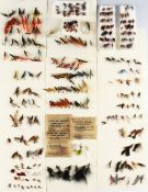 Leather Fly wallet and other flies on cards: Pigskin leather fly wallet with clip, cloth and