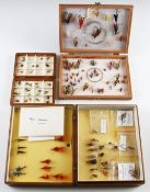 3x various wooden fly reservoirs and boxes: including box containing an interesting collection of
