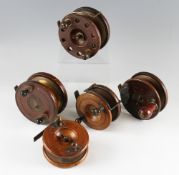 Collection of Wooden and Brass star back reels (5): ranging from 4