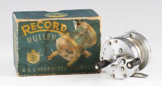 Abu Sweden RECORD 2300 Clipper multiplier reel: twin black handles, drag and free spool controls,