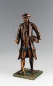 Izaac Walton wooden carved figure: Vic dark stained wooden carved figure of Izaac Walton with his