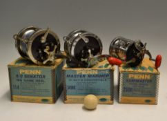 3x Penn Salt Water Reels all boxed - Senator 6/0 Big Game Reel 114, one piece cast spool, brake