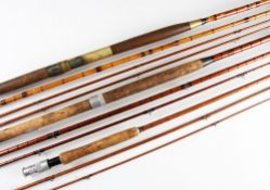 3x various whole cane, split cane and glass fibre rods: Hardy The De-Luxe 3pc palakona fly rod