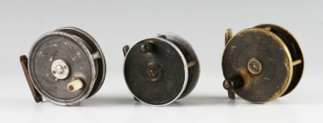 3x various alloy and brass plate wind fly reels: good 3