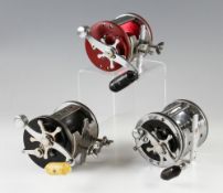 3x vintage Penn salt water reels - Penn Jigmaster 500S with red plates; Penn Long Beach Live Bait