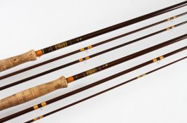 2x Hardy Glass Fibre fly rods: Hardy Jet 8ft 3pc and a 9ft 3pc - both line #6 - sliding alloy reel