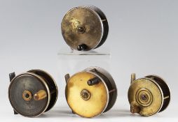 Interesting collection of brass/alloy and ebonite combination reels (4): ranging from 2.75