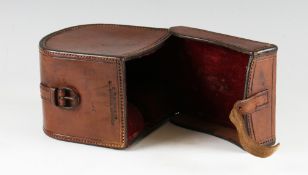 Reel Case: C Farlow & Co 191 The Strand London leather block D shaped salmon reel case - 4.25