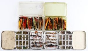 Collection of Fly Cases and Flies: 3x Wheatley Alloy trout fly tins incl 2x dry fly boxes (over