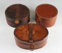 Collection of 3x oval and round leather boxes - ideal for reels, casts, lures etc - oval 8