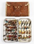 Farlow Alloy fly tin and Norwegian leather tooled fly wallet: C Farlow & Co London clip fly tin with