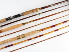 Various Fishing Rods: 9ft 2pc greenheart fly rod (shortened) with retailers shield decal 