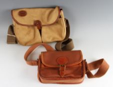 2x Canvass and leather sporting bags: Barbour leather and canvas trout size tackle bag with two
