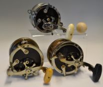 3x various Penn Deep Sea Reels - Penn 49 Deep Sea Reel with deep sea fishing scene to one end plate;