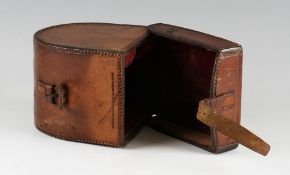 Reel Case: C Farlow & Co 191 The Strand London leather block D shaped salmon reel case - 4