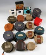 Large collection of various reel cases and boxes (20): mostly L.L Bean plus 2x Hardy zipper cases,