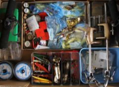 Large stacking box of Spinning tackle, flies and vices et al: large box titled 