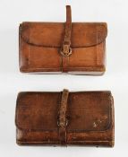 Early Hardy Brothers Alnwick large pig skins leather salmon fly wallet and another similar size (