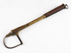 Hardy Brass Gaff: 2x draw with point protector, belt clip stamped Hardy's Pat c/w turned wooden