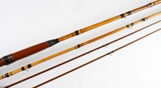 Fine Hardy Whole Cane and Greenheart Roach fly rod: 12ft 6in 3pc with spare tip, greenheart handle