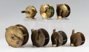 Collection of various brass crank wind reels (6): ranging from 1.75