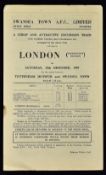 1949 Swansea A.F.C Heading Railway Timetable for the match between Tottenham Hotspur dated 10th