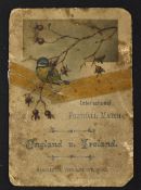 1892 England v Ireland Rugby Menu: post-match Dinner Menu at the Grand Hotel Manchester on Feb 6th