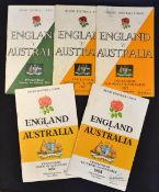 England v Australia Rugby Programme Selection from 1958 onwards (5): to incl 1958, '67, '73, '82 and