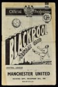 1952/1953 Blackpool Reserves v Manchester Utd Reserves match programme dated Boxing Day 1952,