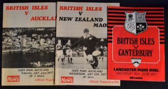 1977 British Lions Rugby Tour to NZ Programmes: Three issues from the Lions' games at Canterbury, NZ