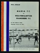 1971 Marsa (Malta) v Wolverhampton Wanderers official programme at The Stadium, Gzira dated