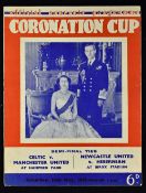 1953 Coronation Cup double match programme Celtic v Manchester United, Newcastle United v