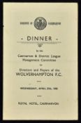 1954/1955 Autographed dinner menu from the evening of 27 April 1955 at Royal Hotel, Caernarvon