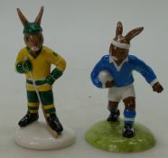 Royal Doulton Bunnykins figures Ice Hockey DB282 and Rugby Player DB318 both with cert's (2)