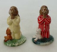 Royal Doulton Bunnykins figures Bedtime DB103 and Bedtime DB63, both USA special event colourways,
