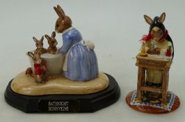 Royal Doulton bunnykins tableau figure Bath Night DB241, with wood base and certificate,