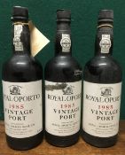 Royal Oporto 1985 Vintage Port Three bottles.