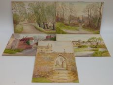 Ten Muriel Matthewman watercolours including town and village scenes,
