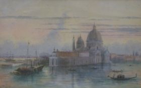 A 19thC watercolour of Venice waterfront with paddle steamer, gondolas etc,