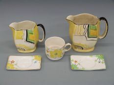 Art Deco ceramics to include two graduated jugs and Adams cup and saucer etc