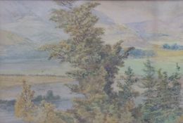 Attributed to Nicholas Chevalier (1828-1902) watercolour landscape beyond trees,