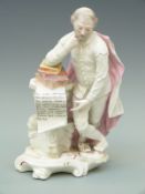 An 18thC Derby soft paste porcelain figure of Shakespeare leaning on a column,