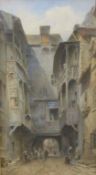 Lennard Lewis (1826-1913) watercolour of an enclosed courtyard, Rouen,